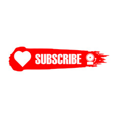 Flat subscribe button with ring bell and heart isolated on white background