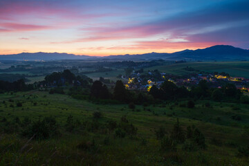 Socovce village and Velka Fatra mountain range, Slovakia.