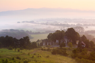 Socovce village and Velka Fatra mountain range, Slovakia.