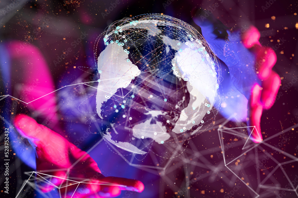 Poster world Global network. Blockchain. 3D illustration. Neural networks and artificial intelligence. Abstract