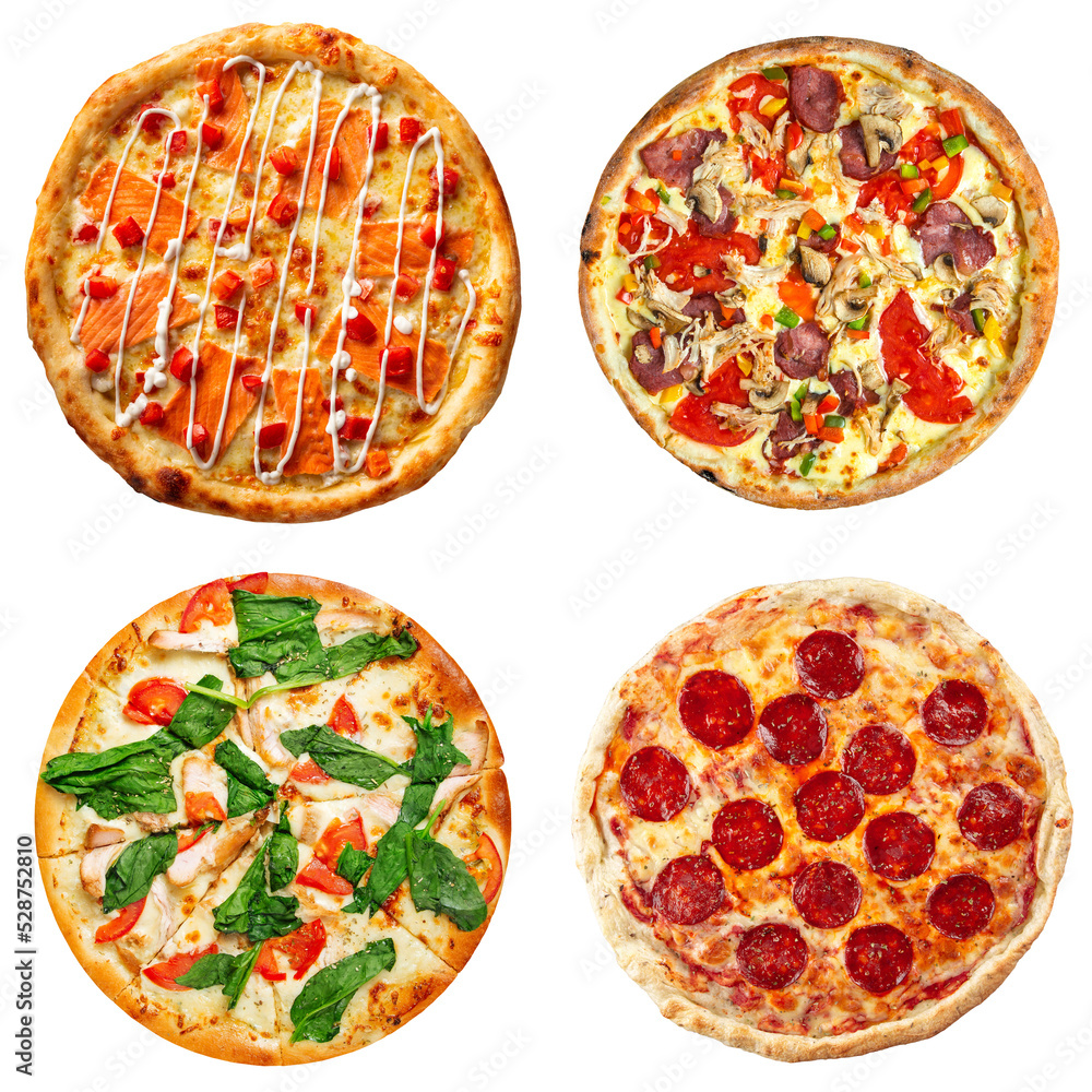 Wall mural Set of delicious pizza isolated png