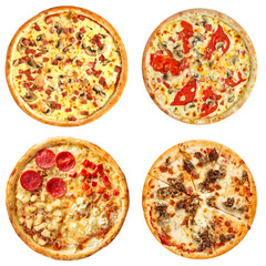 Set of delicious pizza isolated png