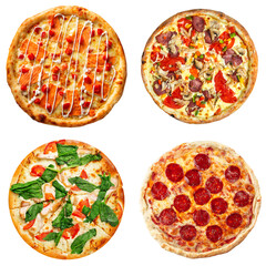 Set of delicious pizza isolated png