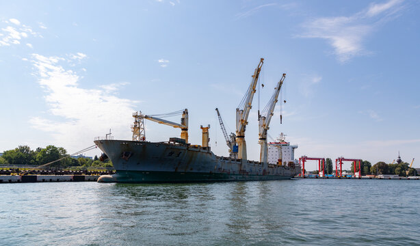 Gdansk, Poland - August 14, 2022: A picture of a cargo ship in the Port of Gdansk.