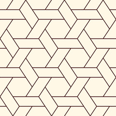 Hexagonal seamless pattern. Honeycomb surface print. Mosaic tiles. Flooring background. Wicker, weave, entwine effect geometric ornament. Vector abstract. Modern geometrical wallpaper. Digital paper.