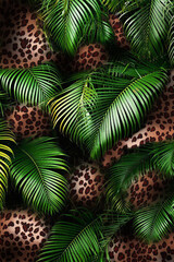 Tropical floral  palm leaves seamless pattern leopard background. Exotic jungle wallpaper., animal print for texture