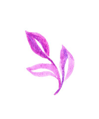 Stylish watercolor purple and pink leaf. Hand-drawn elements for textiles, fabric, wallpaper, stationery, posters, prints, invitations, cards, baby shower, nursery graphics.