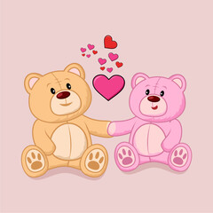 illustration of a teddy bear couple holding hands