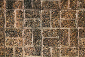 Empty Old Brick Wall Texture. Painted Distressed Wall Surface. Grungy Wide Brickwall. Grunge Red Stonewall Background. Shabby Building Facade With Damaged Plaster. 