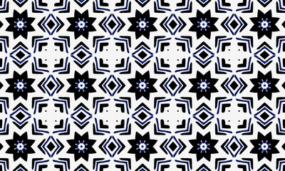 Endless abstract background in black and white tone decorated with stars and squares.