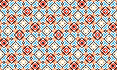 seamless pattern with colorful square shapes on blue, red and white color concept 