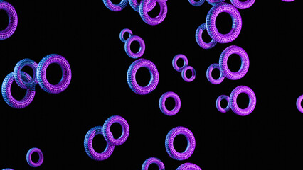 abstract background wired donut wall paper design with neon color donut on black background