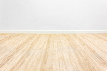 Wood floor with white wall background room - obrazy, fototapety, plakaty