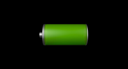 3D rendering, Battery full energy symbol or icon, isolated on black background.