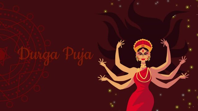 durga puja lettering with goddess