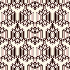 Honeycomb seamless pattern. Hexagon mosaic tiles ornament. Ethnic surface print. Repeated geometric figures background. Ornamental wallpaper. Modern geo design digital paper. Vector abstract work.