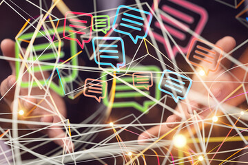 speech bubbles. People Chatting. 3d illustration of a communication concept, relating to feedback 3d