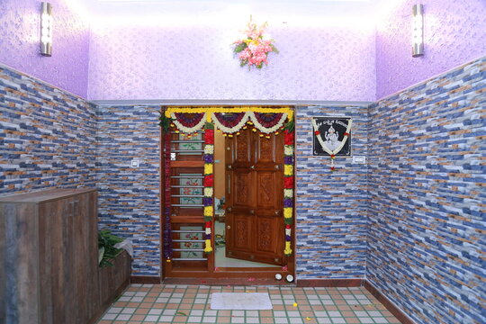 Bangalore, India 8th June 2022: Graha Pravesh. Grah or gruh Pravesh is a Hindu ceremony performed on the occasion of an individual's first time entering their new home. Hindu Hawan pooja Rituals.  