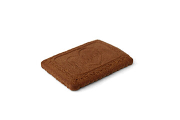 Square chocolate shortbread cookies on white background.
