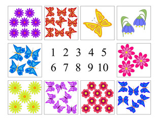 How many, сhildren's game to count butterflies and flowers for the development of attention and math. 