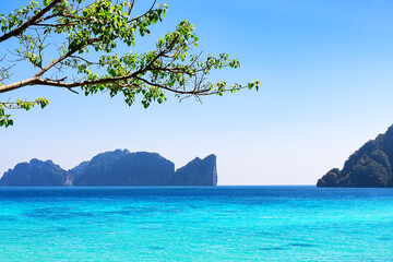 View from beautiful tropical Phi Phi island in Krabi province, Thailand.