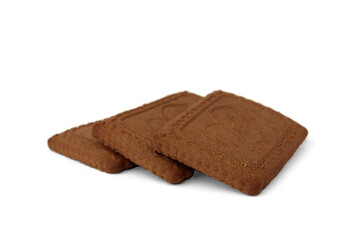 Fototapeta na wymiar Square chocolate shortbread cookies on white background.