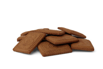 Square chocolate shortbread cookies on white background.