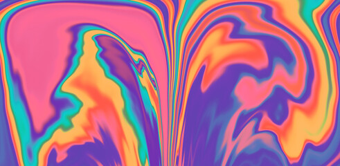 Abstract holographic background with fluid colorful paint stains.