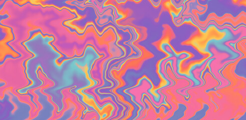 Abstract holographic background with fluid colorful paint stains.