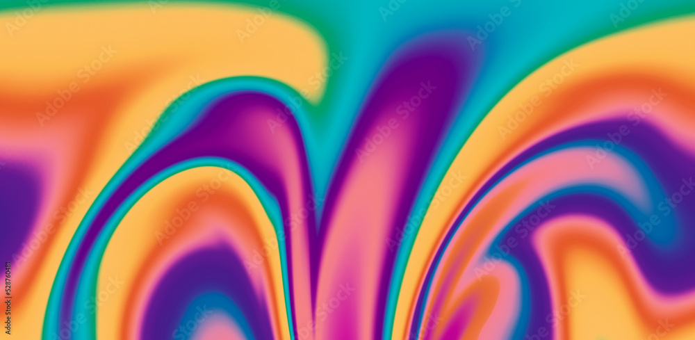 Poster abstract holographic background with wavy colorful lines.