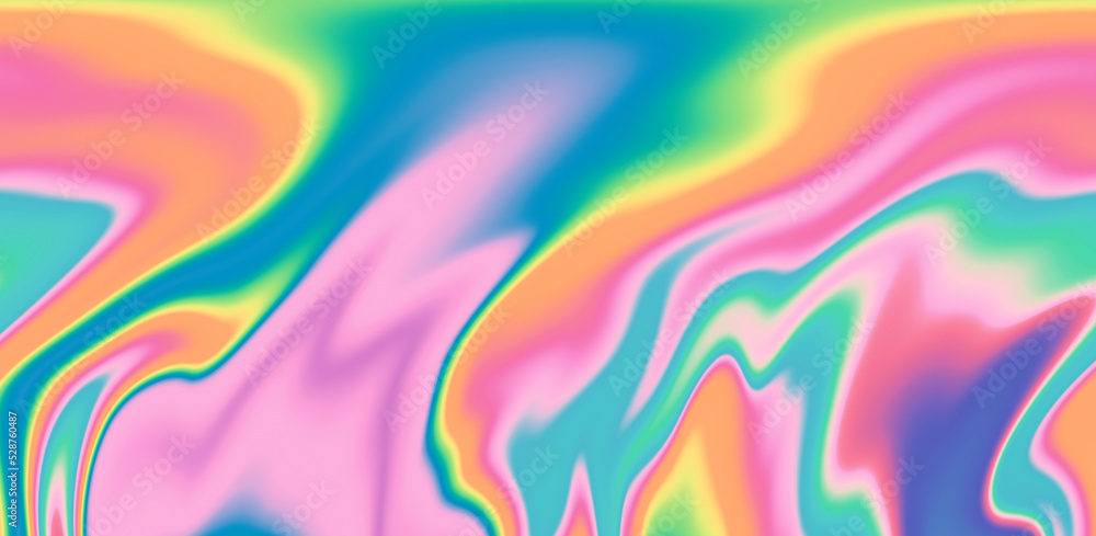 Poster abstract holographic background with wavy colorful lines.