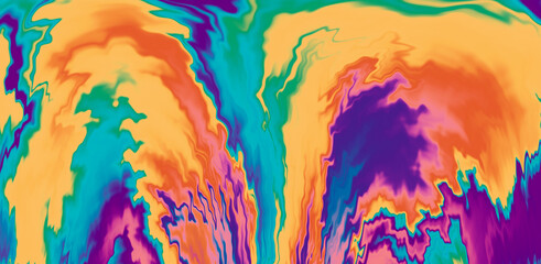 Abstract holographic background with fluid colorful stains and leaks. Trippy and psychedelic texture.