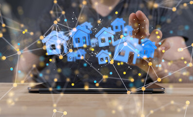 home data. Digital cyberspace with particles and Digital data network connections concept.