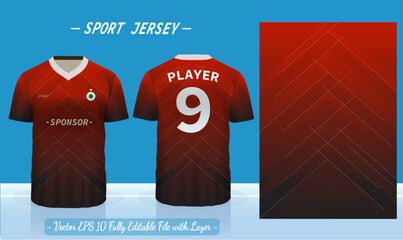 T-shirt sport design template. Abstract pattern v neck Football jersey concept with front and back view for Soccer, Cricket, Volleyball, Rugby, tennis, badminton uniform kit.