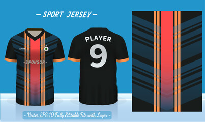 T-shirt sport design template. Abstract pattern v neck Football jersey concept with front and back view for Soccer, Cricket, Volleyball, Rugby, tennis, badminton uniform kit.