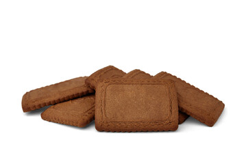 Square chocolate shortbread cookies on white background.