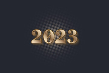 gold color 2023 3d logo design, happy new year 2023 background