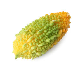 Fresh ripe bitter melon on white background, closeup