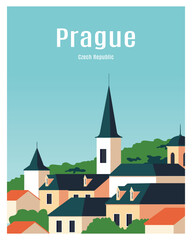 prague city landscape background. vector illustration with colorful and flat minimalist style. - obrazy, fototapety, plakaty