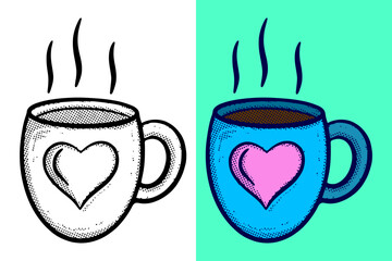 Coffee cup with love Illustration hand drawn cartoon vintage style vector
