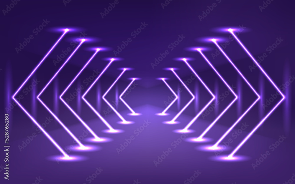 Poster neon lights rectangular frame horizontal sign. background tunnel corridor portal. geometric glow out
