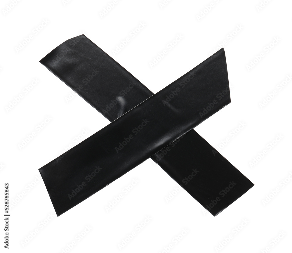 Wall mural Cross of black insulating tape isolated on white, top view