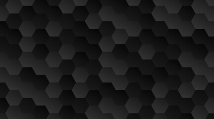 dark geometric embossed hexagon light and shadow gray background 3d honeycomb paper texture black copy space 3D Vector illustration