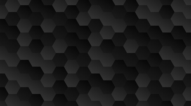 dark geometric embossed hexagon light and shadow gray background 3d honeycomb paper texture black copy space 3D Vector illustration © bramantya