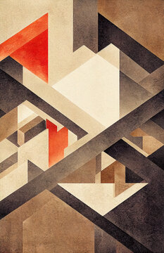 Abstract, artistic, vintage, grunge background with geometric forms. Constructivism style backdrop. Digital art. 3D illustration.