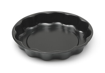 Empty black round metal baking dish
