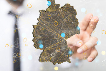 a virtual germany land map digital in hand 3d.