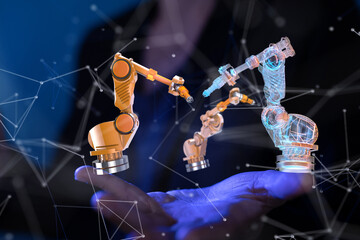 Neural network 3D illustration. Big data and cybersecurity