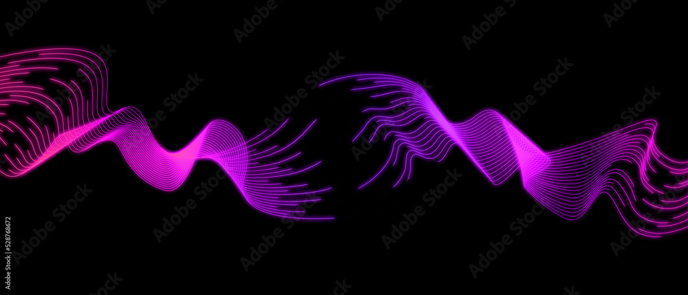 Poster abstract vector wave lines purple colors isolated on black background for design elements in concept