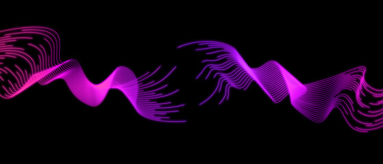 Abstract vector wave lines purple colors isolated on black background for design elements in concept technology